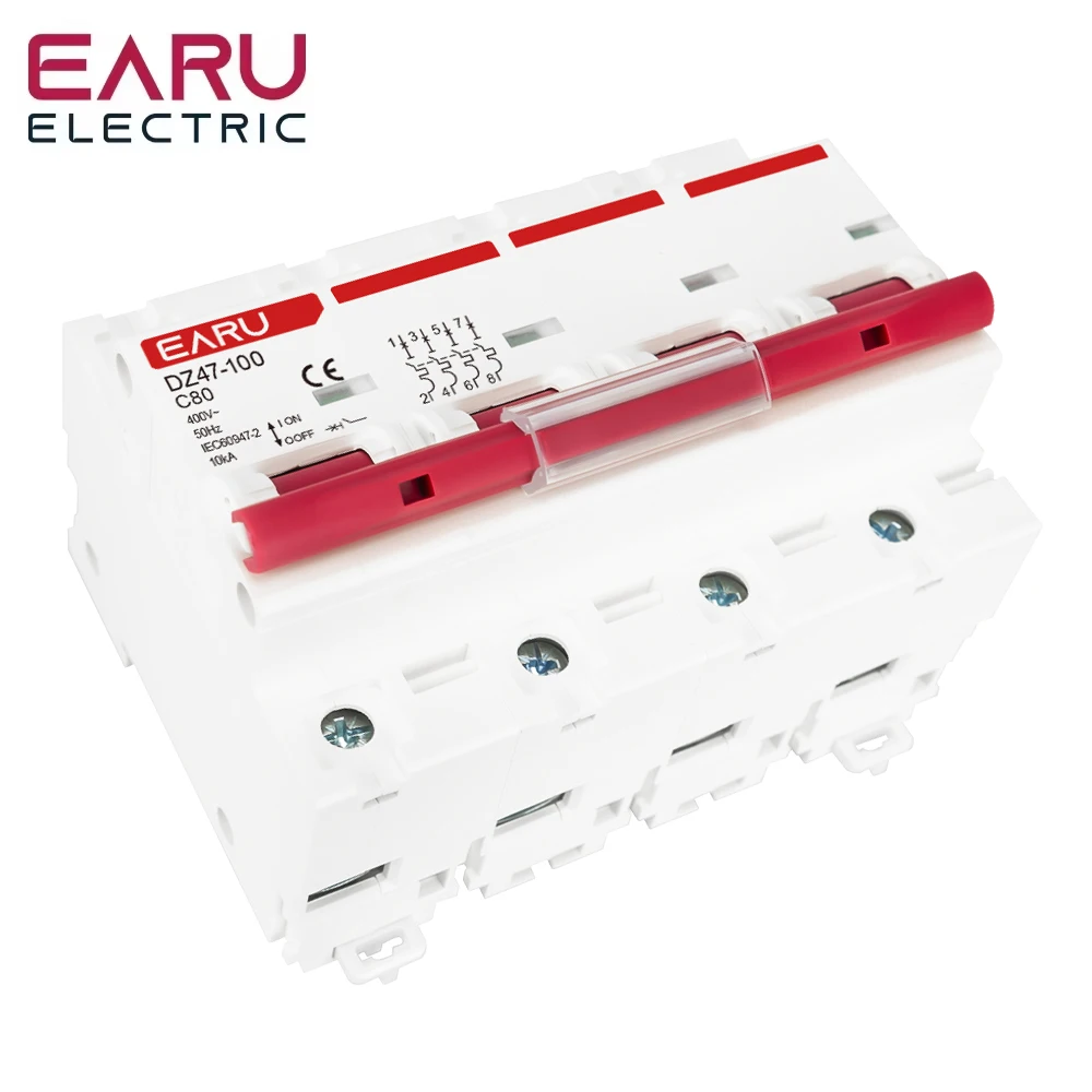 EARU 1P 2P 3P 4P DZ47 3A-125A AC 230V 400V C Curve Mini Circuit Breaker MCB Short Circuit Overload Protector Din Rail Mounted