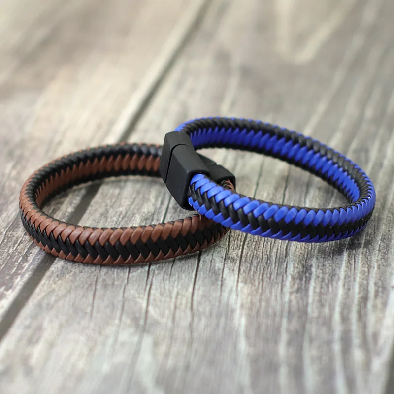 Noter Men Leather Bracelet Bangle Black Braided Magnetic Clasp Punk Braclet Homme Hand Accessories Gift For Him Pulsera Hombre
