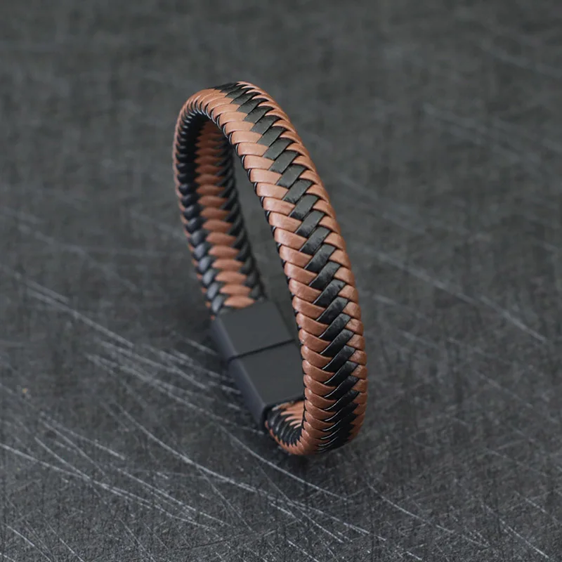 Noter Men Leather Bracelet Bangle Black Braided Magnetic Clasp Punk Braclet Homme Hand Accessories Gift For Him Pulsera Hombre