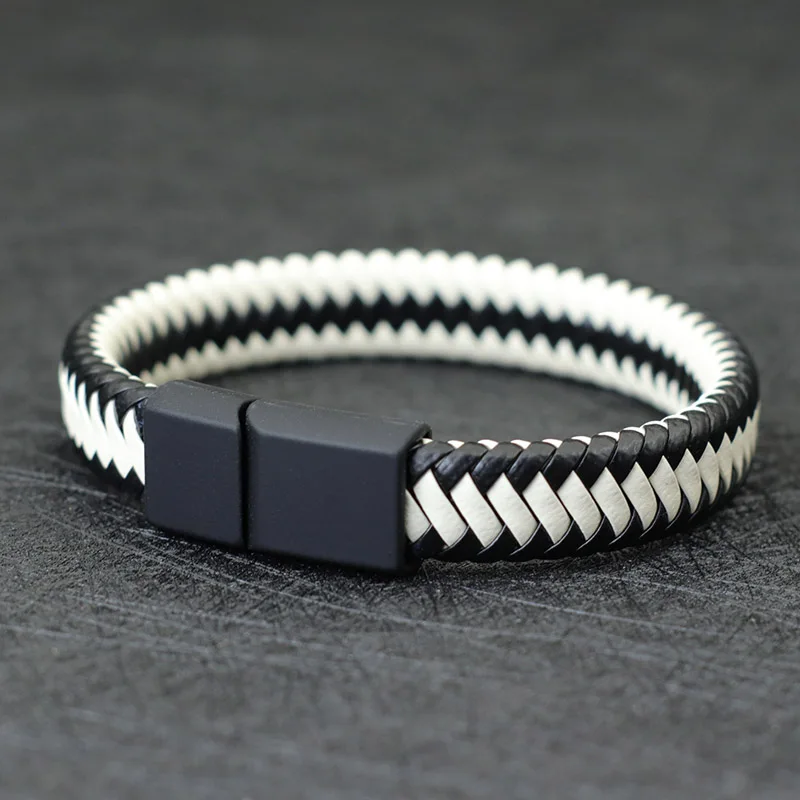 Noter Men Leather Bracelet Bangle Black Braided Magnetic Clasp Punk Braclet Homme Hand Accessories Gift For Him Pulsera Hombre