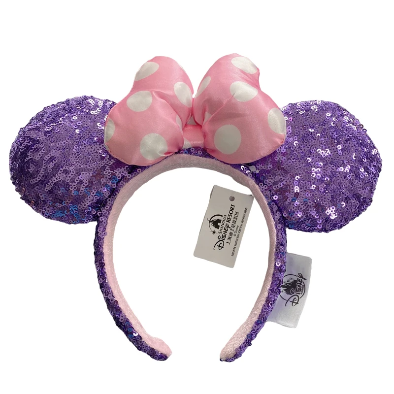 Disney Mickey Mouse Ear Headband Amusement Park Hair Hoop Fish Scale Sequin Mesh Party Headwear Girl Toy Birthday