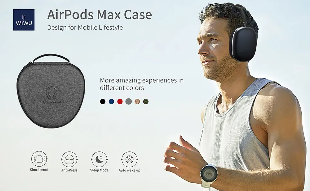 WiWU Waterproof Smart Case for AirPods Max with Staying Power Carry Bag for Airpods Max Sleep Model Headphone Protective Case
