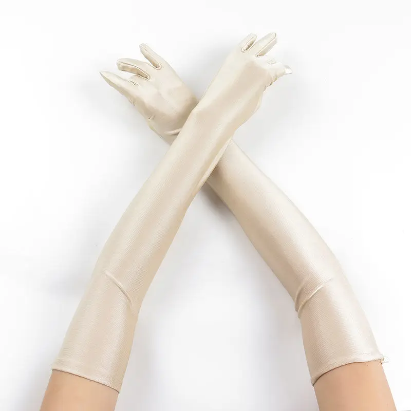 52CM Women Elegant Solid Spandex Thin Soft Stretch Sun Protection Stage Performance Driving Riding Cosplay Party Long Gloves