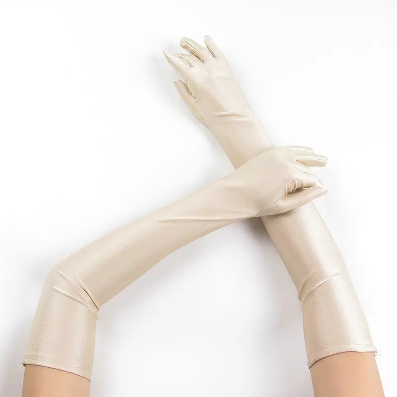 52CM Women Elegant Solid Spandex Thin Soft Stretch Sun Protection Stage Performance Driving Riding Cosplay Party Long Gloves