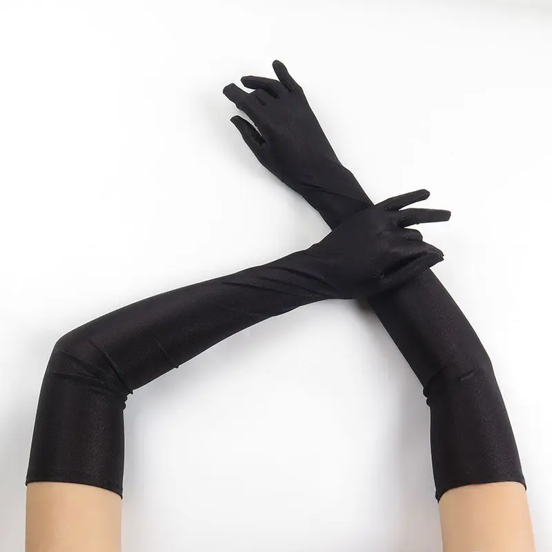 52CM Women Elegant Solid Spandex Thin Soft Stretch Sun Protection Stage Performance Driving Riding Cosplay Party Long Gloves