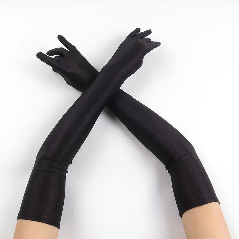 52CM Women Elegant Solid Spandex Thin Soft Stretch Sun Protection Stage Performance Driving Riding Cosplay Party Long Gloves