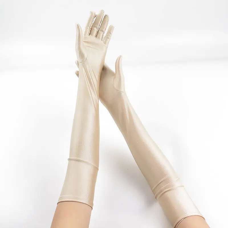 52CM Women Elegant Solid Spandex Thin Soft Stretch Sun Protection Stage Performance Driving Riding Cosplay Party Long Gloves