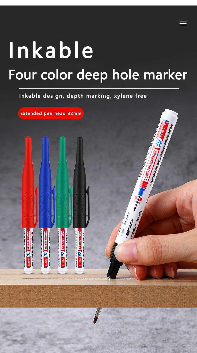 4Pcs/Set Long Nib Head Markers 30mm Deep Hole Multi-Purpose Perforating Pen for Metal Waterproof Woodworking Bathroom Decoration