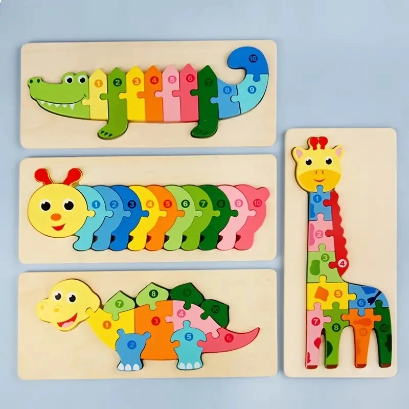 Wooden Puzzles for Kids, Number Puzzle, Dinosaur Puzzles and Animal ,Traffic,Characte Jigsaw Toys for Boy Girl Ideal Gift, 1-6