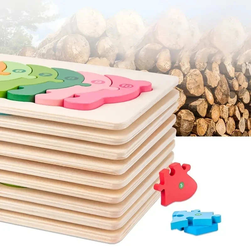 Wooden Puzzles for Kids, Number Puzzle, Dinosaur Puzzles and Animal ,Traffic,Characte Jigsaw Toys for Boy Girl Ideal Gift, 1-6