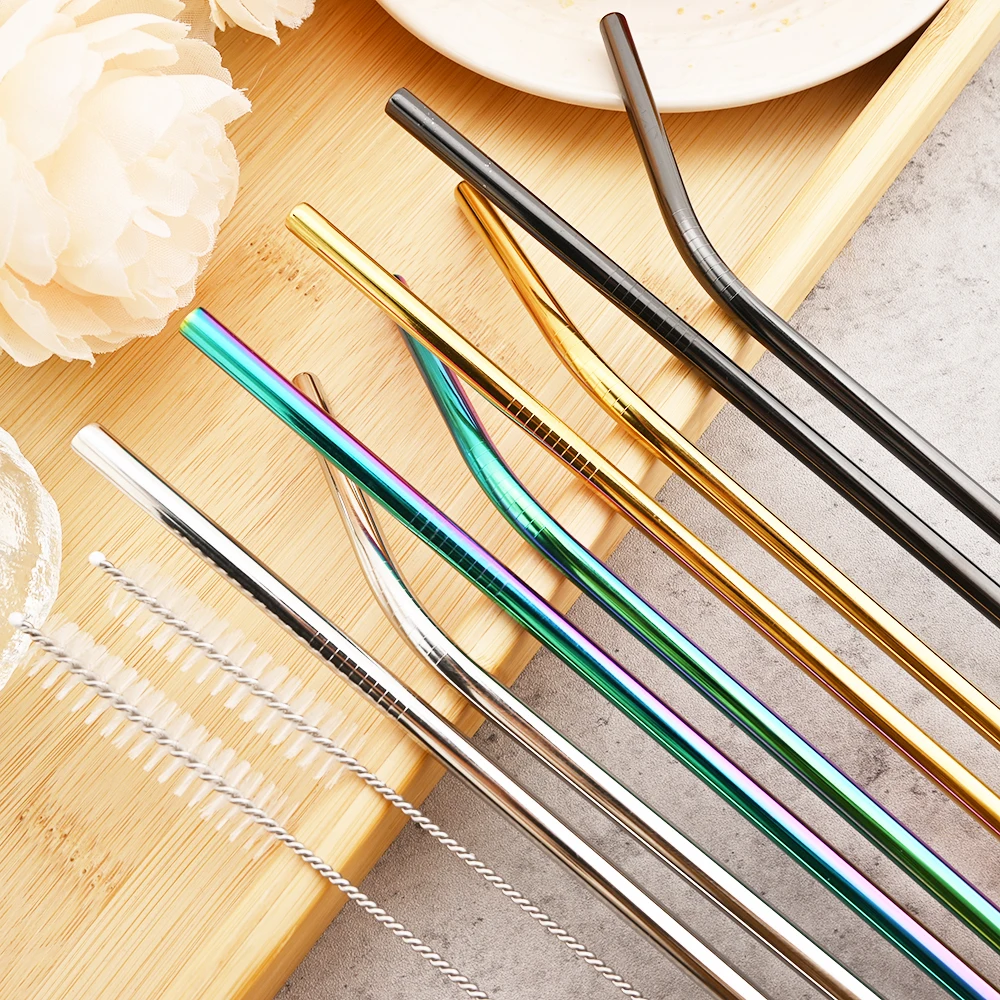 Colorful Reusable Drinking Straw Metal Straws 304 Stainless Steel Straws Set with Brush Bar Cocktail Straw for Glasses Drinkware