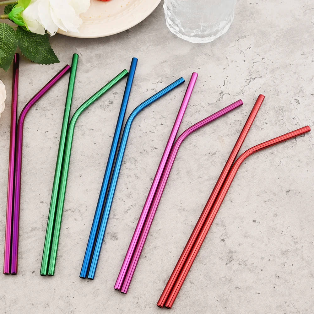 Colorful Reusable Drinking Straw Metal Straws 304 Stainless Steel Straws Set with Brush Bar Cocktail Straw for Glasses Drinkware