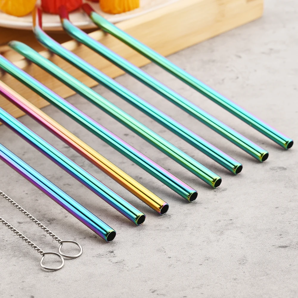 Colorful Reusable Drinking Straw Metal Straws 304 Stainless Steel Straws Set with Brush Bar Cocktail Straw for Glasses Drinkware