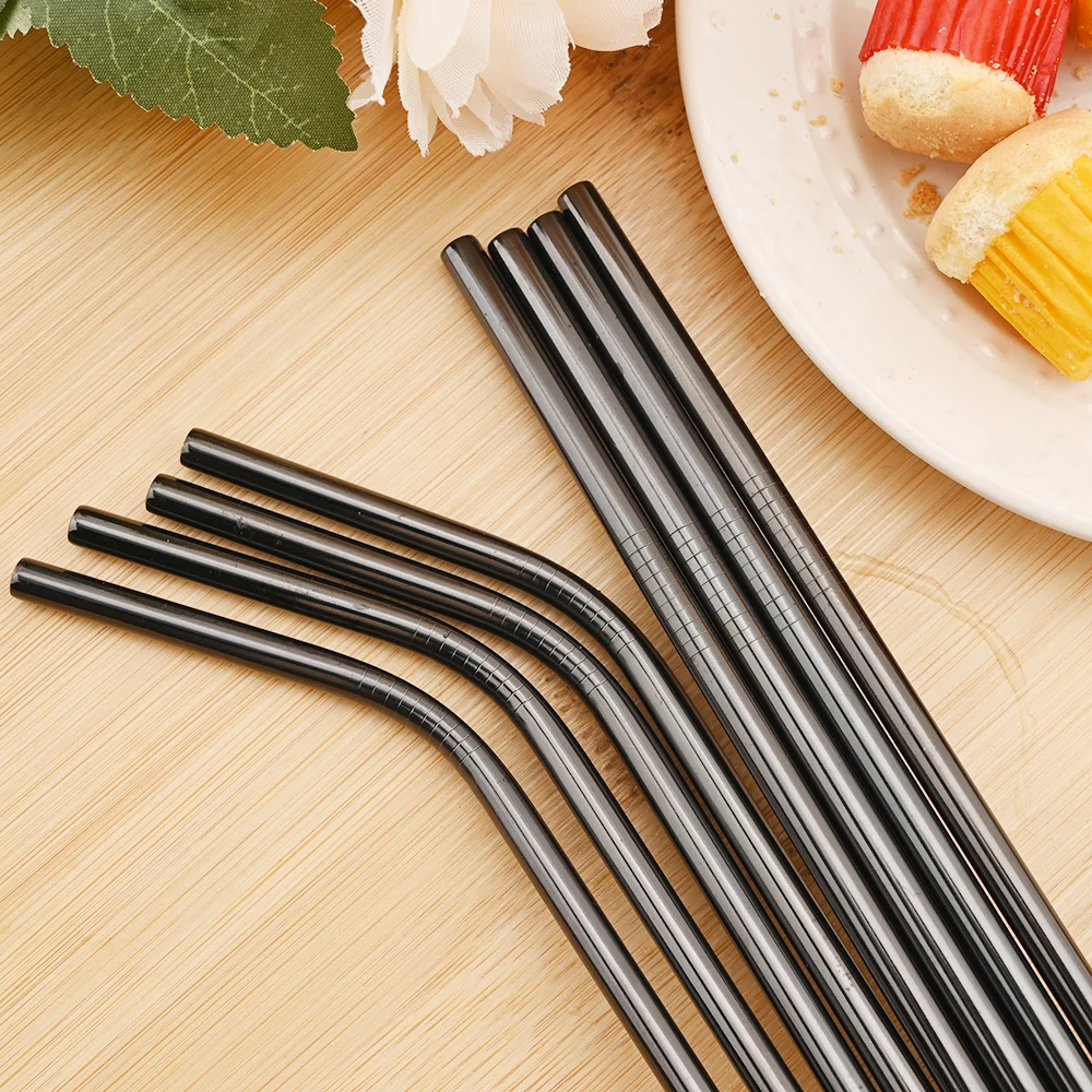 Colorful Reusable Drinking Straw Metal Straws 304 Stainless Steel Straws Set with Brush Bar Cocktail Straw for Glasses Drinkware