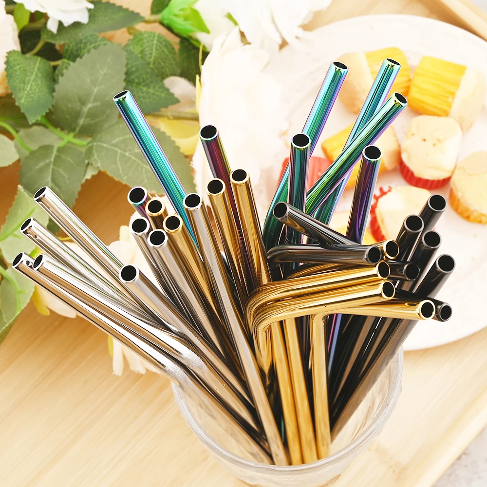 Colorful Reusable Drinking Straw Metal Straws 304 Stainless Steel Straws Set with Brush Bar Cocktail Straw for Glasses Drinkware