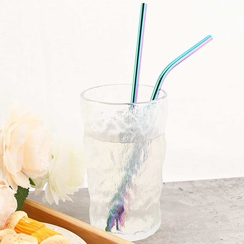 Colorful Reusable Drinking Straw Metal Straws 304 Stainless Steel Straws Set with Brush Bar Cocktail Straw for Glasses Drinkware