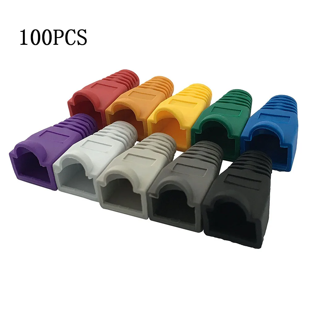 100 Pcs Mixed Color CAT5E CAT6 RJ45 Ethernet Network Cable Strain Relief Boots Cable Connector Plug Cover