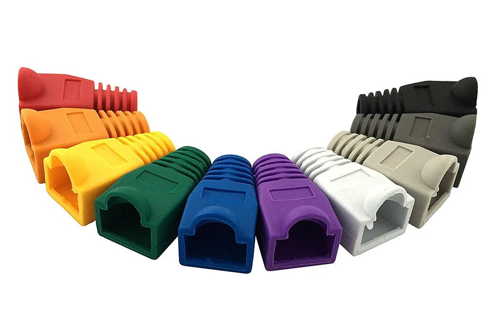 100 Pcs Mixed Color CAT5E CAT6 RJ45 Ethernet Network Cable Strain Relief Boots Cable Connector Plug Cover
