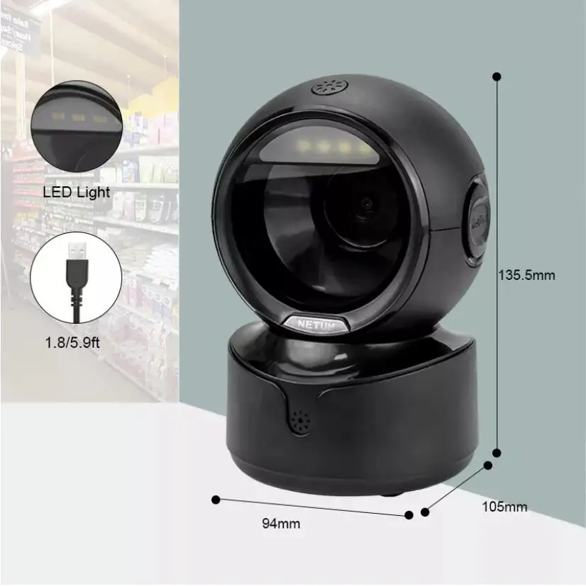 NETUM A5 2D Desktop Barcode Scanner, Omnidirectional Hands-Free Wired USB Big Barcode Reader 1D QR Screen Barcodes Scanning