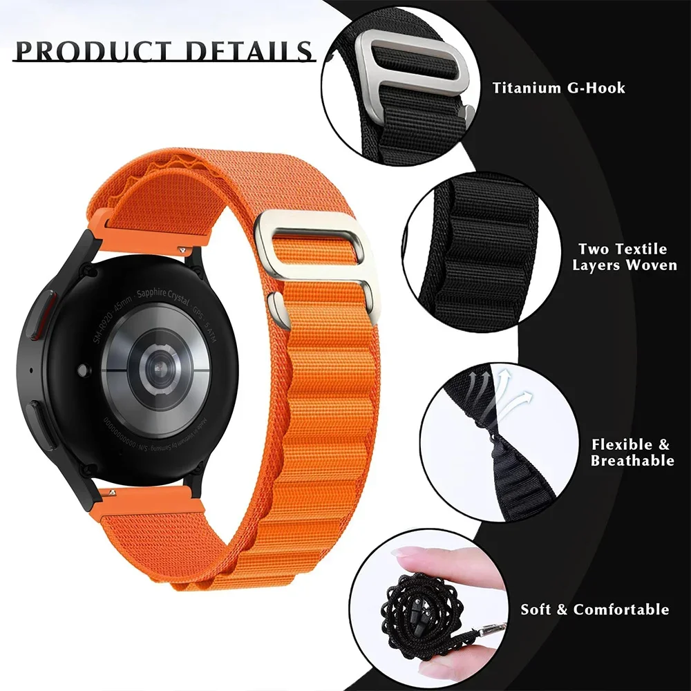 Fabric 22mm 20mm watch band Alpine Loop for Samsung Galaxy Watch 7-FE-6-4-Classic-5-Pro sport bracelet Huawei GT 2-3-4-Pro strap