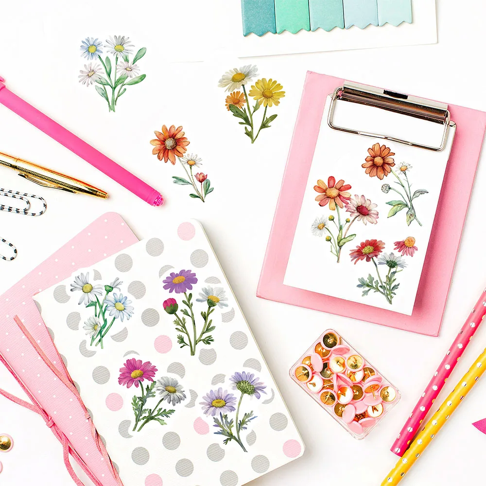 500PCS Daisy Wildflowers Roll Stickers Colorful Cartoon Painted Flowers Scrapbooking Coffee Phone Art Picture Luggage Sticker