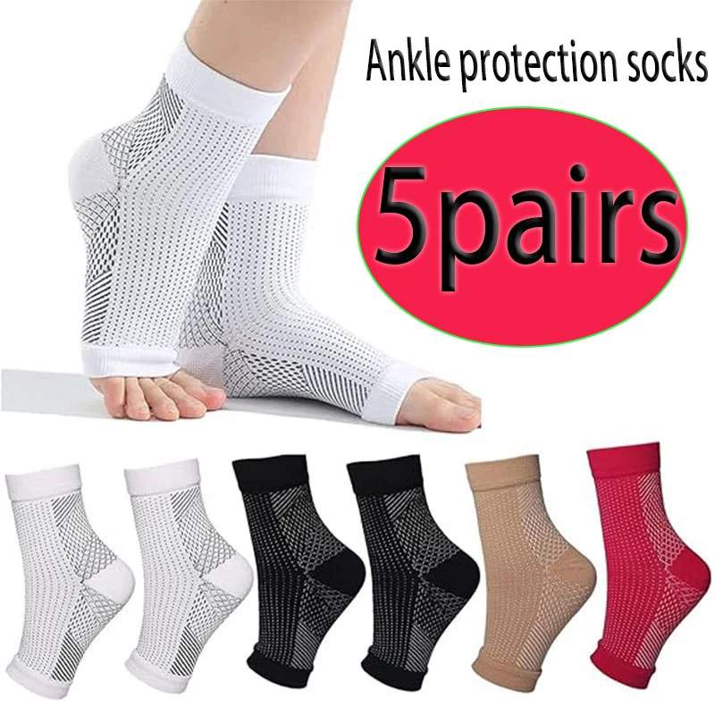 5 Pairs of Ankle Pressure Socks for Sports, Running, Fitness, Sweat Absorption, Breathability, Exposed Toe and Foot Protection