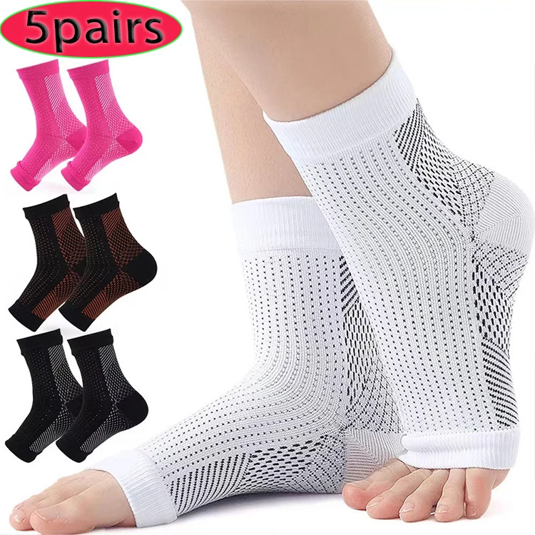 5 Pairs of Ankle Pressure Socks for Sports, Running, Fitness, Sweat Absorption, Breathability, Exposed Toe and Foot Protection