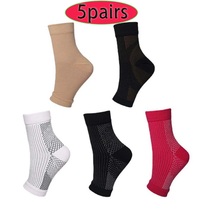 5 Pairs of Ankle Pressure Socks for Sports, Running, Fitness, Sweat Absorption, Breathability, Exposed Toe and Foot Protection