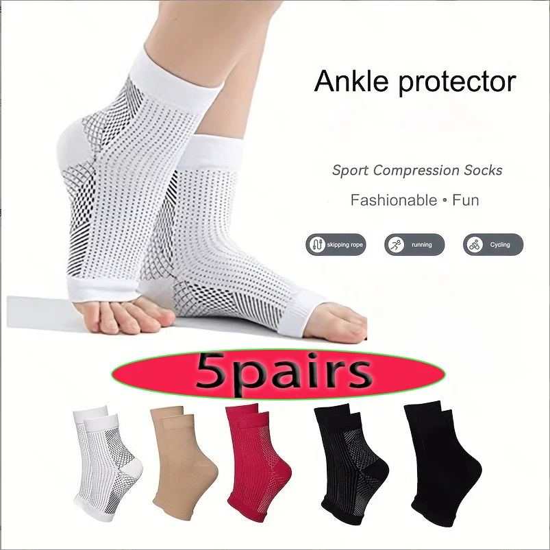 5 Pairs of Ankle Pressure Socks for Sports, Running, Fitness, Sweat Absorption, Breathability, Exposed Toe and Foot Protection