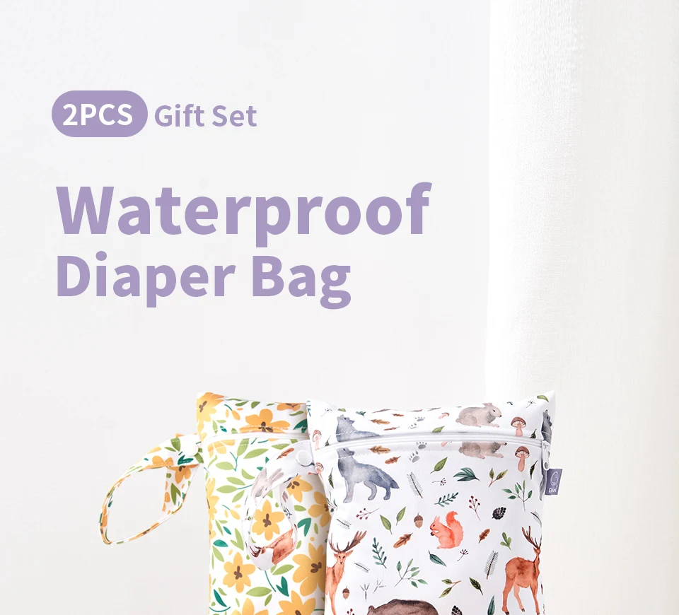 Elinfant 2PCS Wet Dry Bag Mini Baby Diaper Bag Nappy Bag 18*25cm Waterproof Reusable Washable Diaper Bag
