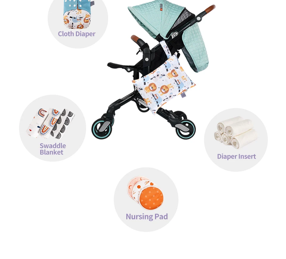 Elinfant 2PCS Wet Dry Bag Mini Baby Diaper Bag Nappy Bag 18*25cm Waterproof Reusable Washable Diaper Bag