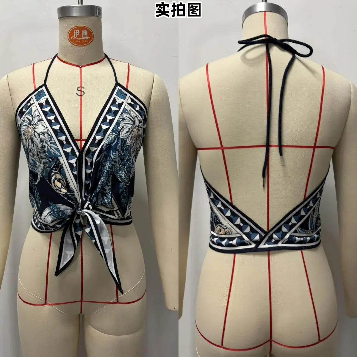 V Neck Backless Hanging Neck Suspender Women's Printed Sleeveless Top Summer Sexy Vacation T-Shirt