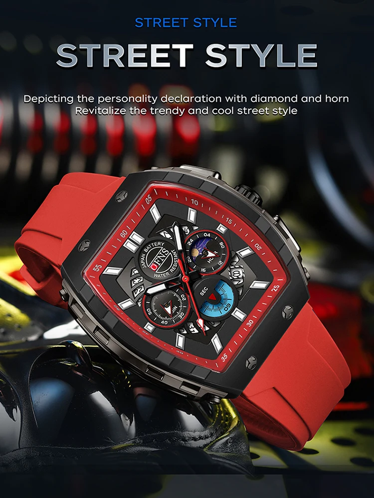 OFNS Fashion Quartz Watches for Man Luminous Waterproof Chronograph Calendar Silicone Strap Outdoor Luxury Sports Men Watch