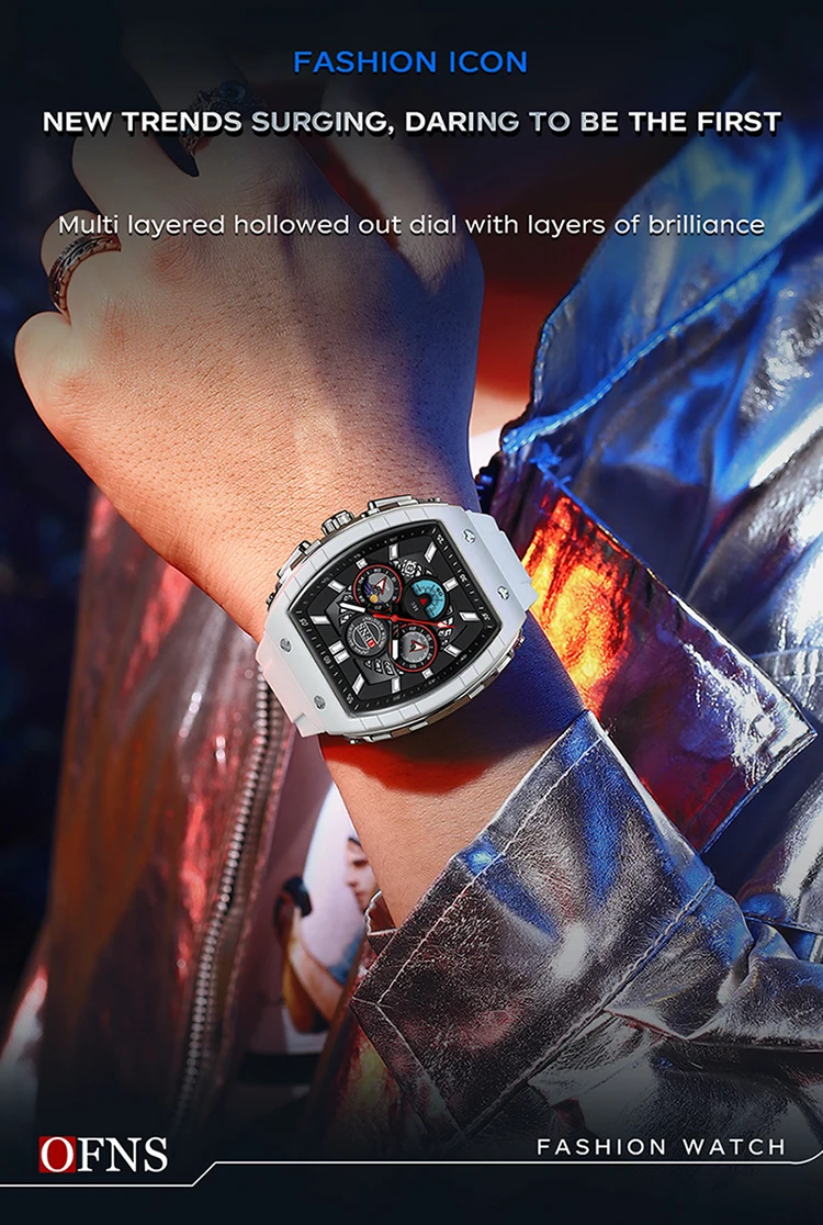 OFNS Fashion Quartz Watches for Man Luminous Waterproof Chronograph Calendar Silicone Strap Outdoor Luxury Sports Men Watch