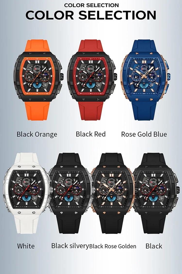 OFNS Fashion Quartz Watches for Man Luminous Waterproof Chronograph Calendar Silicone Strap Outdoor Luxury Sports Men Watch