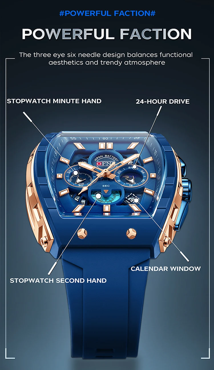 OFNS Fashion Quartz Watches for Man Luminous Waterproof Chronograph Calendar Silicone Strap Outdoor Luxury Sports Men Watch