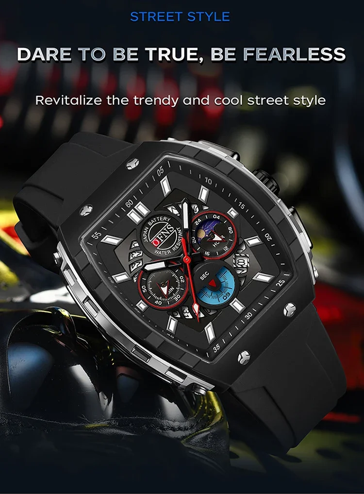OFNS Fashion Quartz Watches for Man Luminous Waterproof Chronograph Calendar Silicone Strap Outdoor Luxury Sports Men Watch