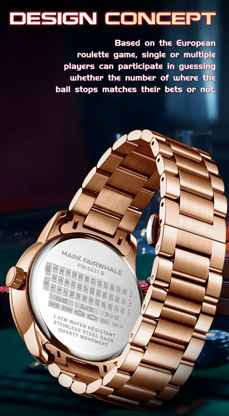 Mark Fairwhale 5031 Men Funny Quartz Watch Recessed Wheel Design Arabic Numerals Rotating Dial Roulette Clock Watch Hombre Reloj