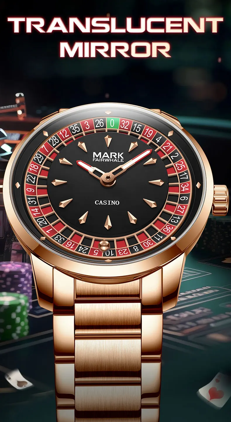 Mark Fairwhale 5031 Men Funny Quartz Watch Recessed Wheel Design Arabic Numerals Rotating Dial Roulette Clock Watch Hombre Reloj