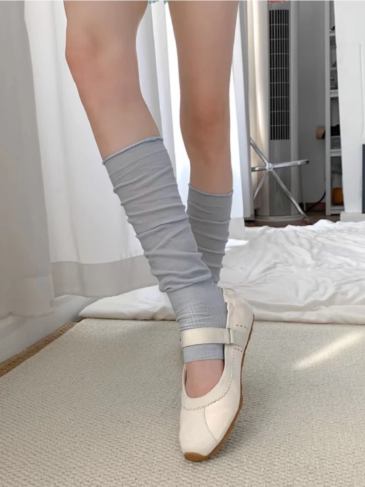 Thin Ruffled Edge Cotton Slouch Leg Warmers Women Ins Trendy Lolita Cos JK Style Ballet Solid Color Calf Stirrup Knee High Socks