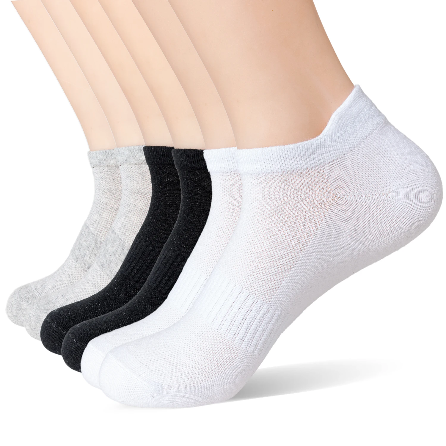 6 Pairs Ankle Socks Womens and Mens Couple Student Cotton Ear New Plus Size Mesh Athletic Sports Running Solid Color Boat Socks
