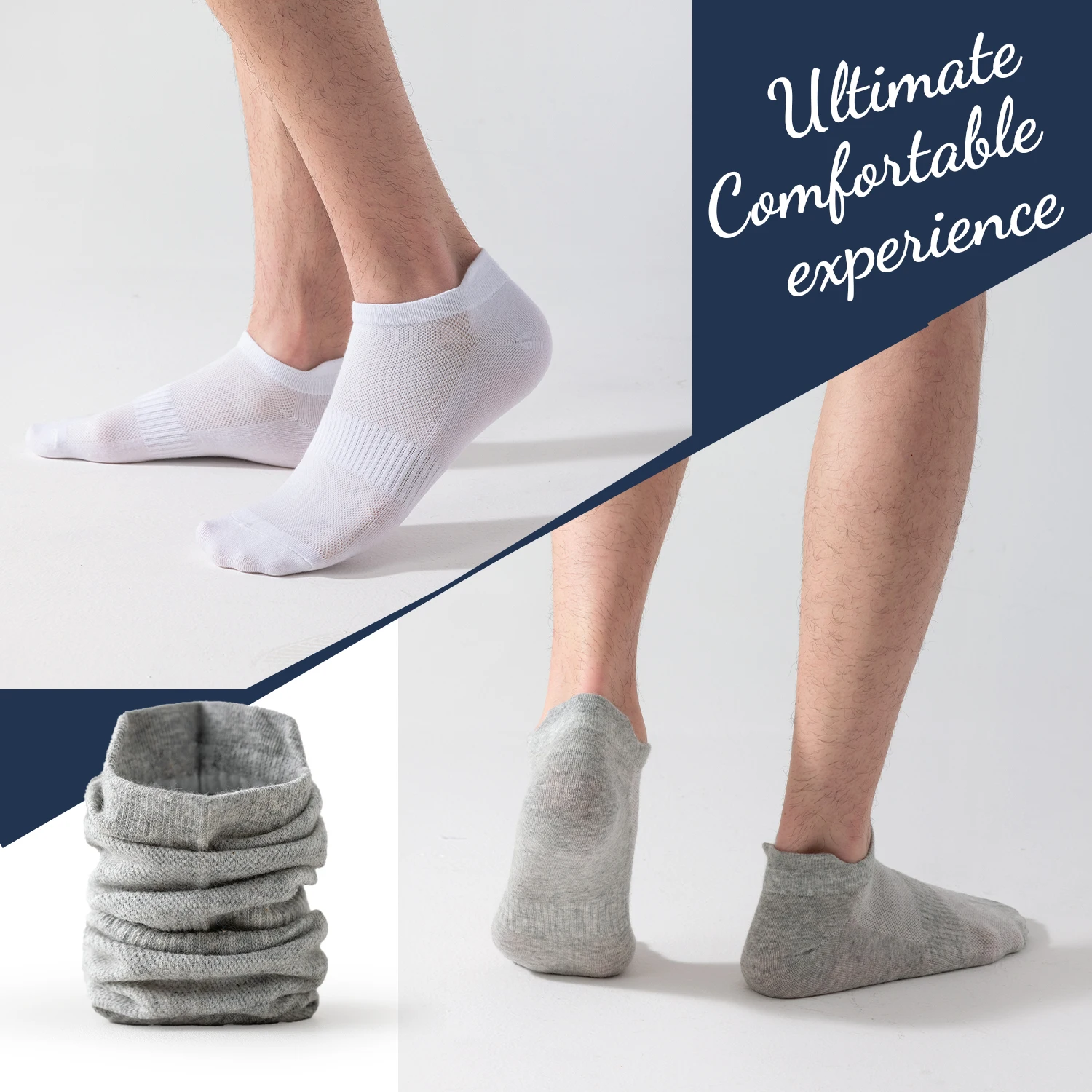 6 Pairs Ankle Socks Womens and Mens Couple Student Cotton Ear New Plus Size Mesh Athletic Sports Running Solid Color Boat Socks