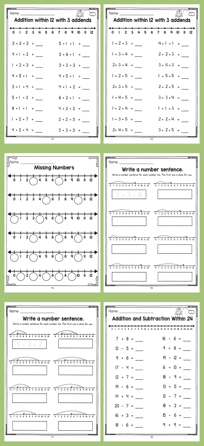 Fun Educational Activity Book Math Workbook Addition Subtraction Practice Book with Number Lines Counting & Coloring Activities