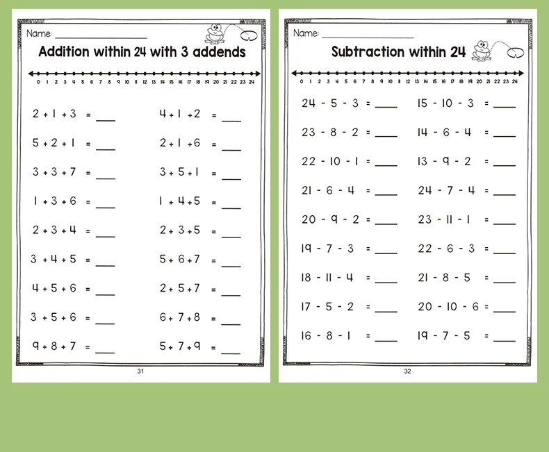Fun Educational Activity Book Math Workbook Addition Subtraction Practice Book with Number Lines Counting & Coloring Activities