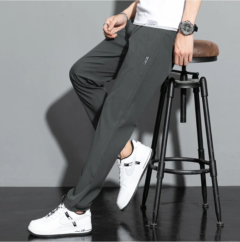 Summer men's ice silk quick drying casual pants slim fit ice silk sports pants straight tube quick drying minimalist sports pant