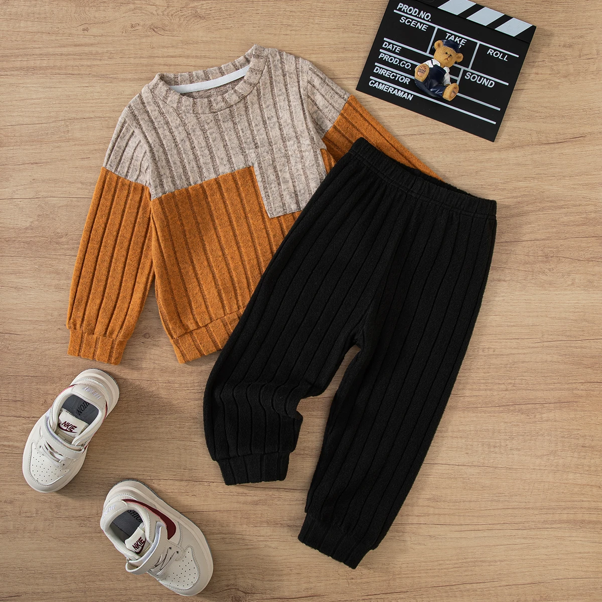 2025 Boys Autumn Winter Long Sleeve sweater suits Solid Color Block Pants Set Kids Outfit Casual Comfortable Clothing