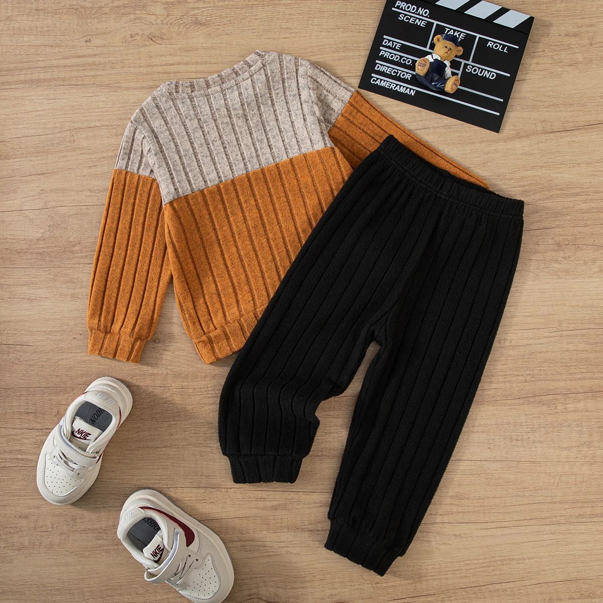 2025 Boys Autumn Winter Long Sleeve sweater suits Solid Color Block Pants Set Kids Outfit Casual Comfortable Clothing