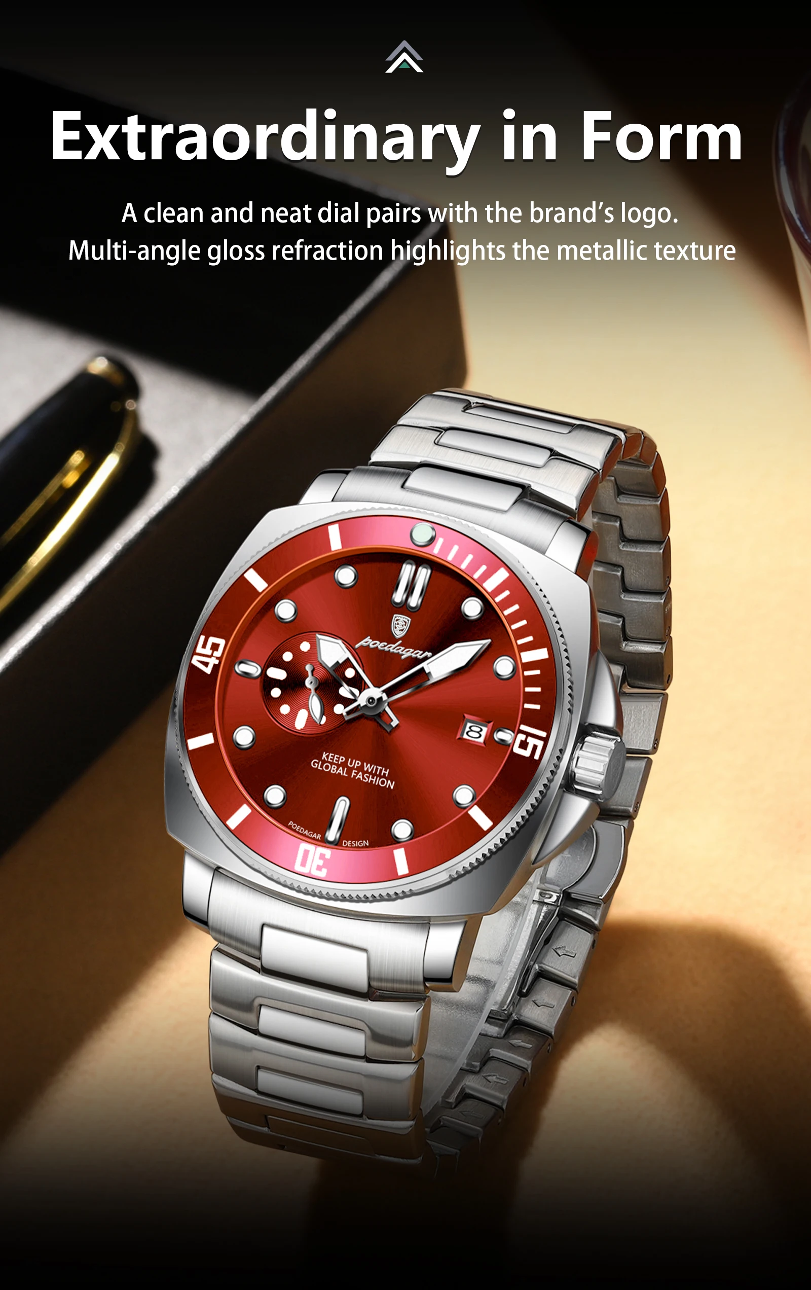 POEDAGAR Luxury Trendy Men Watch Waterproof Luminous Date Stainless Steel Male Watch Quartz Business Sports Men's Watches Reloj