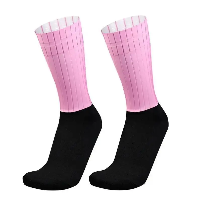Men Bicycle Sport Running Bike Socks Anti Slip Silicone Summer Aero Socks Whiteline Cycling Socks  Calcetines Ciclismo
