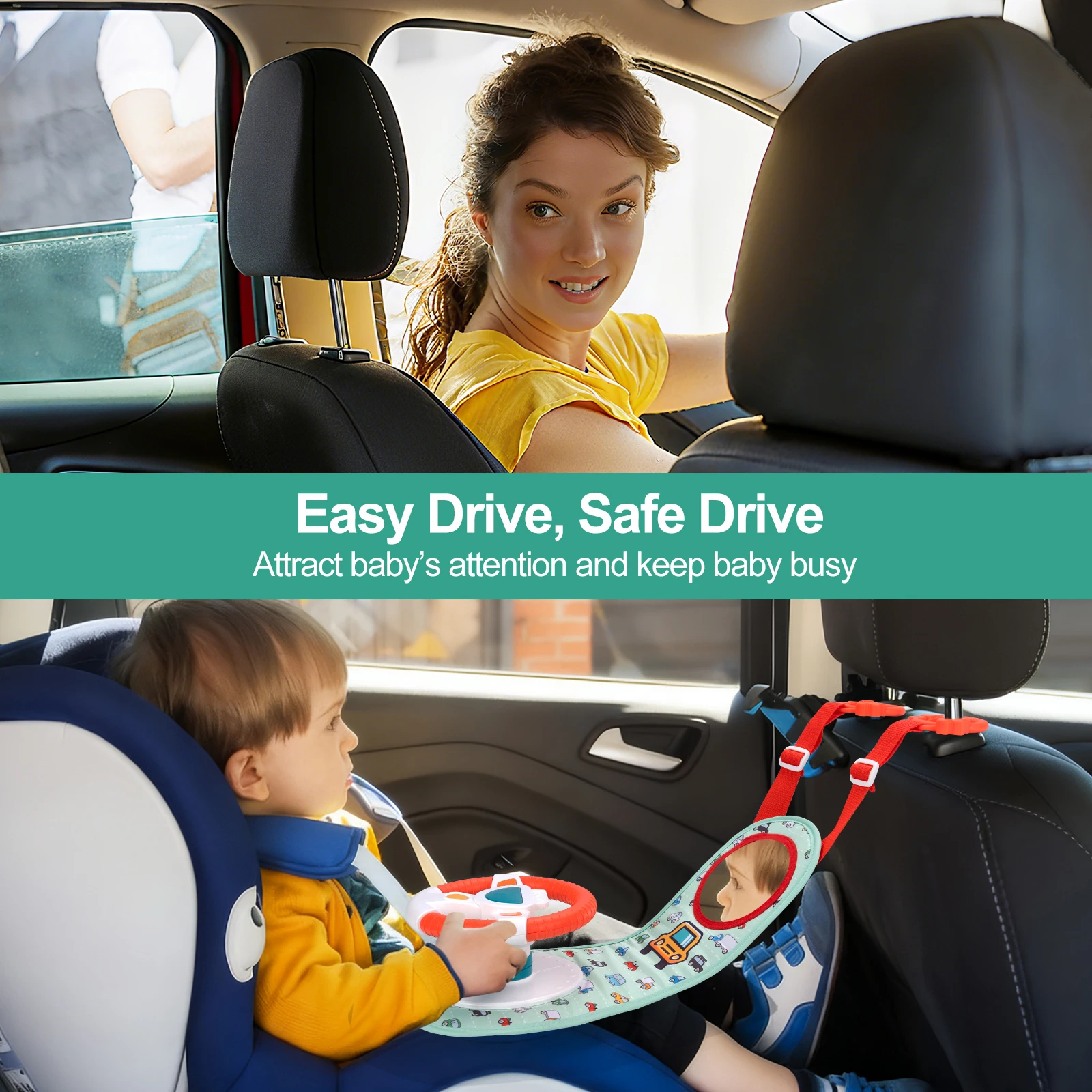 Baby Car Eletric Steering Wheel Toy with Music Simulate Driving Car Baby Seat Copilot Toys Hanging Toys for Todder 0-12M Gifts